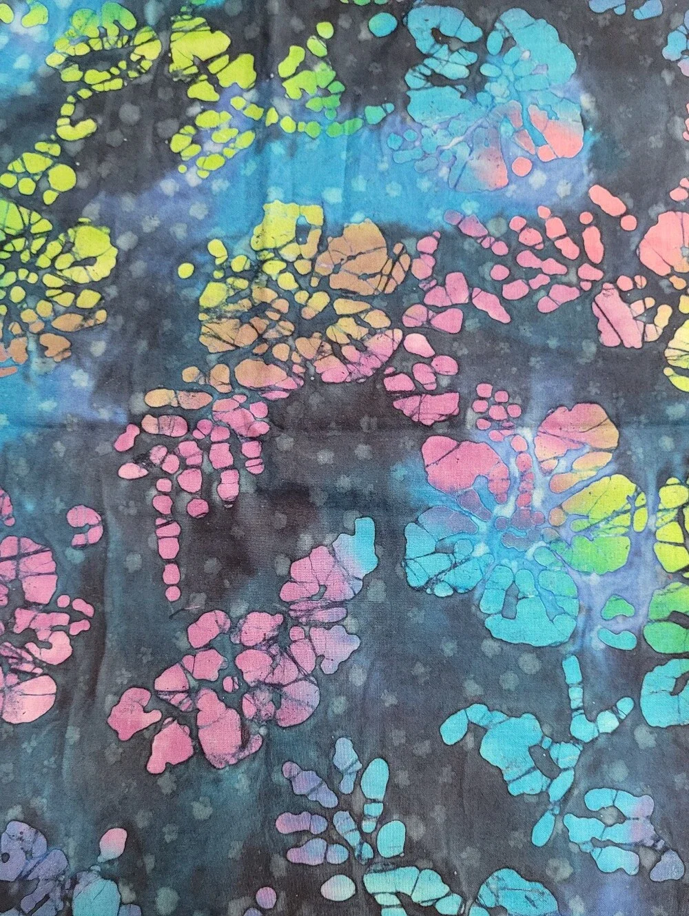 Multicolor Floral Batik Sewing Fabric Navy Blue Background (1513)